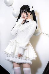 White Long Sleeves Ruffle Lace-Up Sweet Handsome Lolita Dress